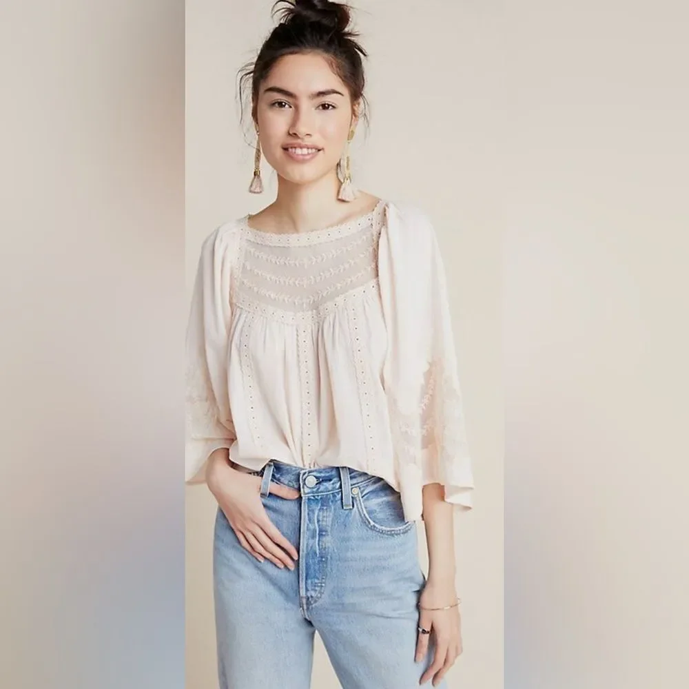 Anthropologie eyelet bell sleeve peasant top